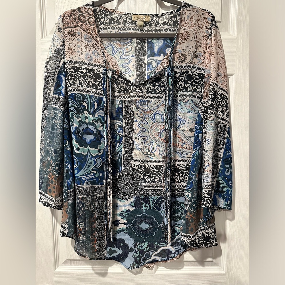 One World sz L Flowing Blouse